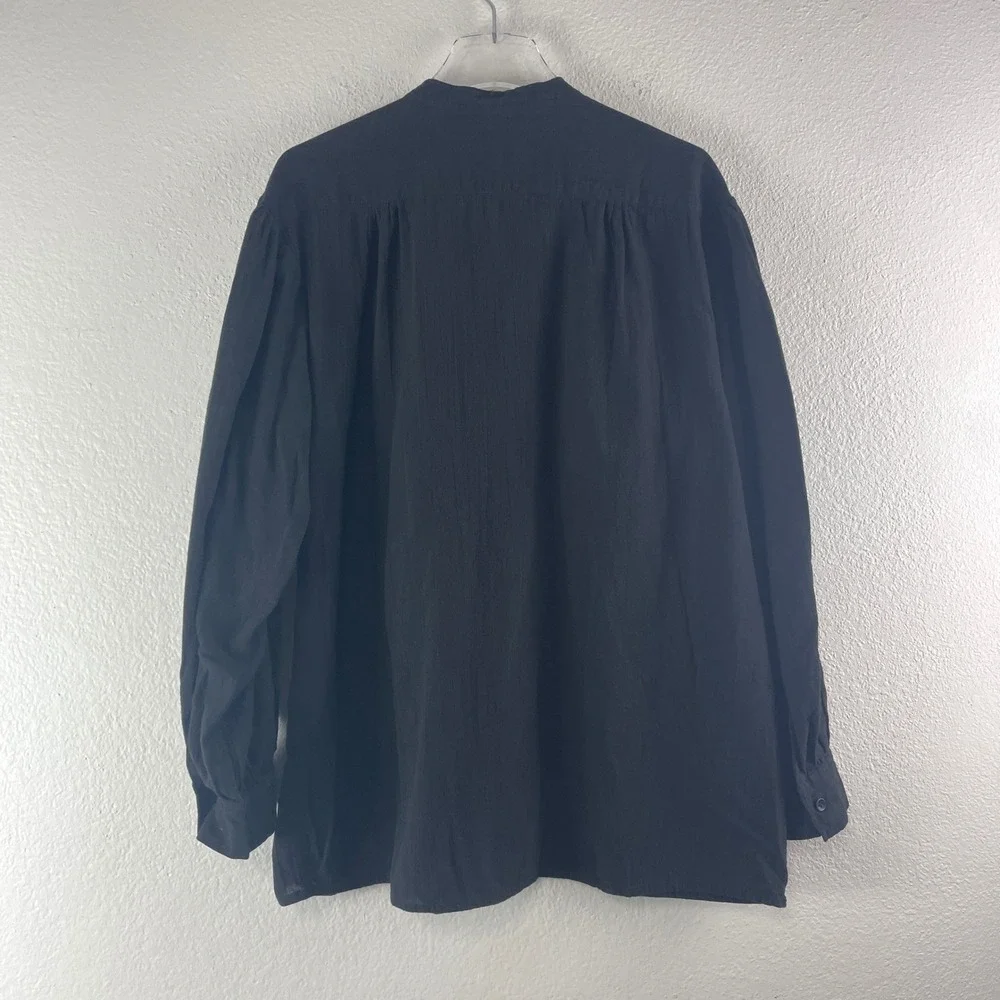 J. Peterman Black Cotton Gauze Pintuck Tunic Blouse Size L Boho Coastal Minimal